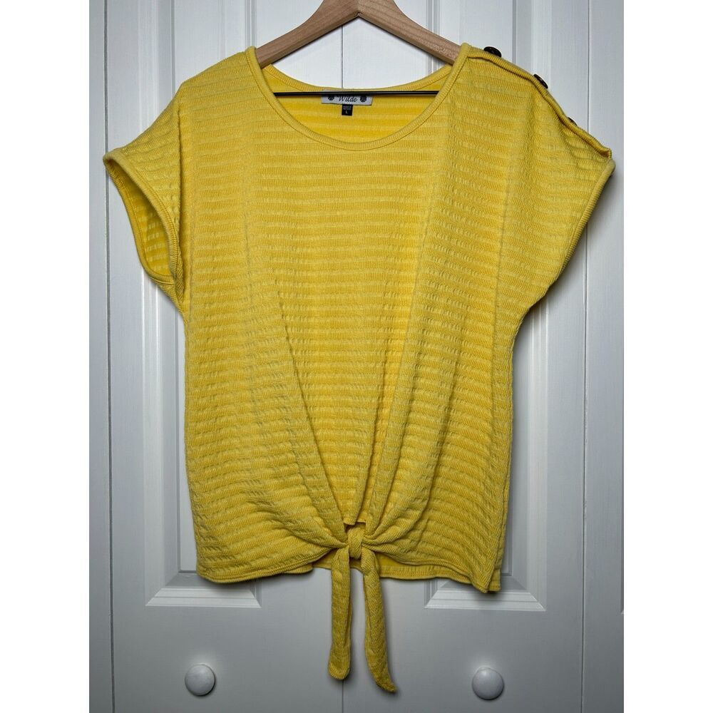Wilde Yellow Textured Short Sleeve Tie Front Top Size L